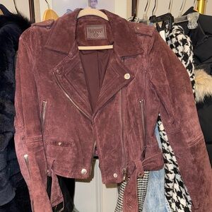 Blank NYC Women's Suede Biker Jacket in Deep Burgundy